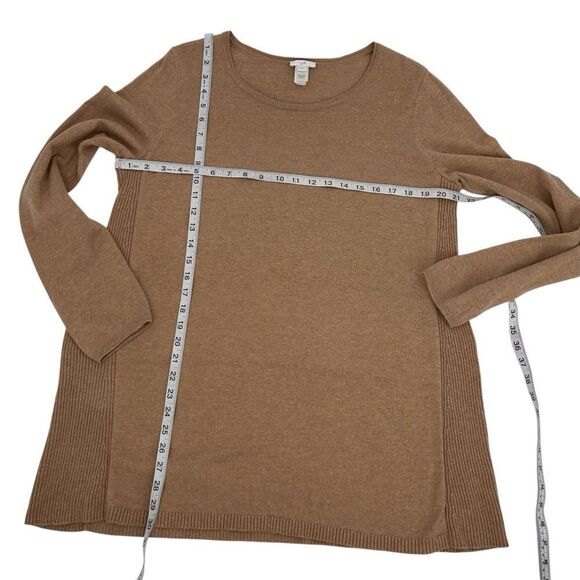 J. Jill Elise A-Line Tunic Sweater tan Scoop neck Ribbed detail size large - Picture 5 of 6